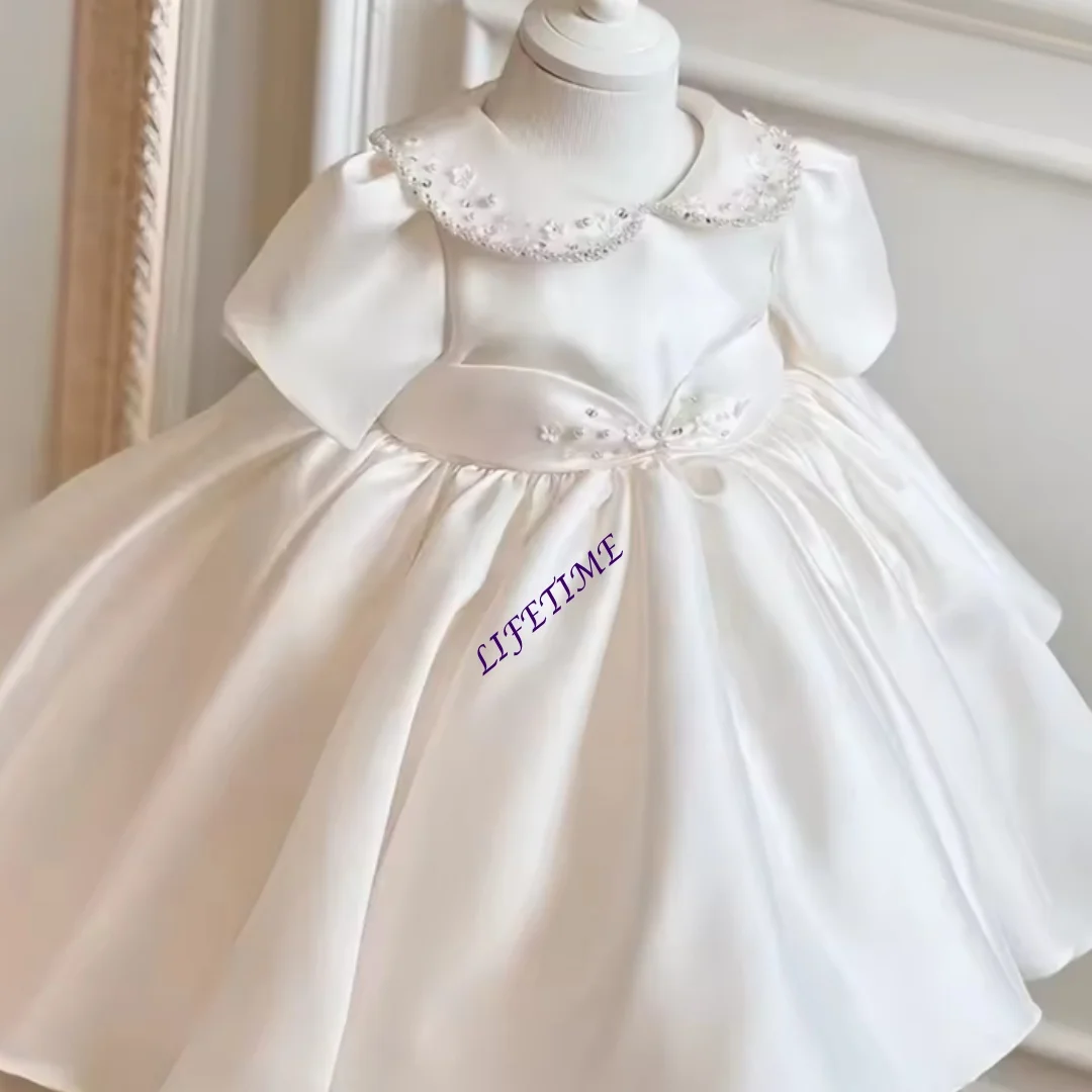 Customized Flower Girls Evening Gown with Bow Design And Sequins for Children's Wedding Birthday Baptism Party Dresses
