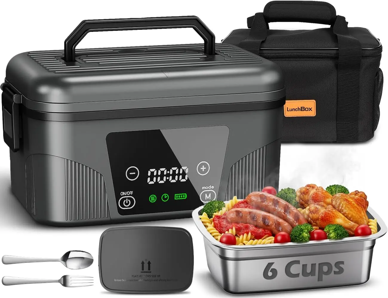 

Cordless Electric Lunch Box, 18000mAh Rechargeable with Scheduled Heating, 1.5L Portable Food Warmer for Work Office Car