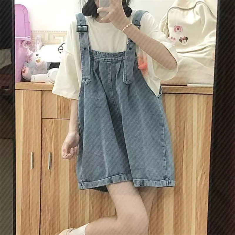 

Milk Salt Series Small Sweet Small Fresh Strap Jeans Women's Age Reduction Summer New High Waist Loose Trend Pant Overalls