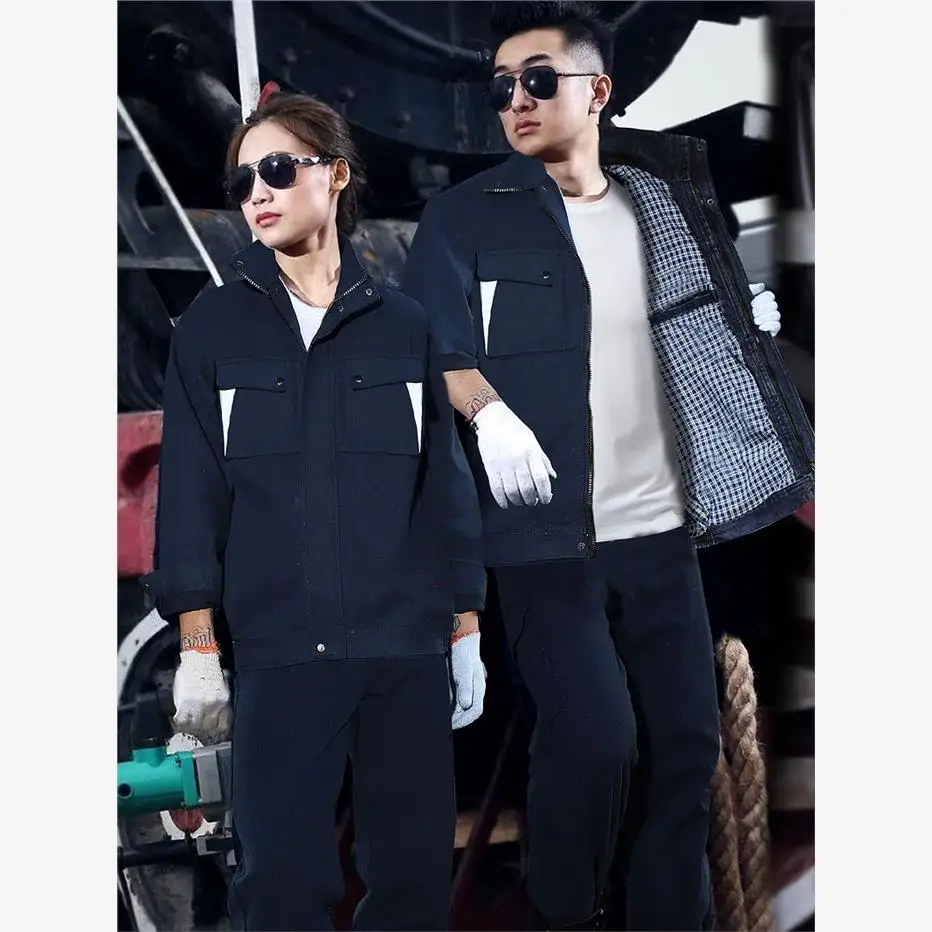 Set da Lavoro in Puro Cotone Rinforzato per Uomo, Abbigliamento da Saldatura Resistente al Calore e Durevole per Autunno e Inverno