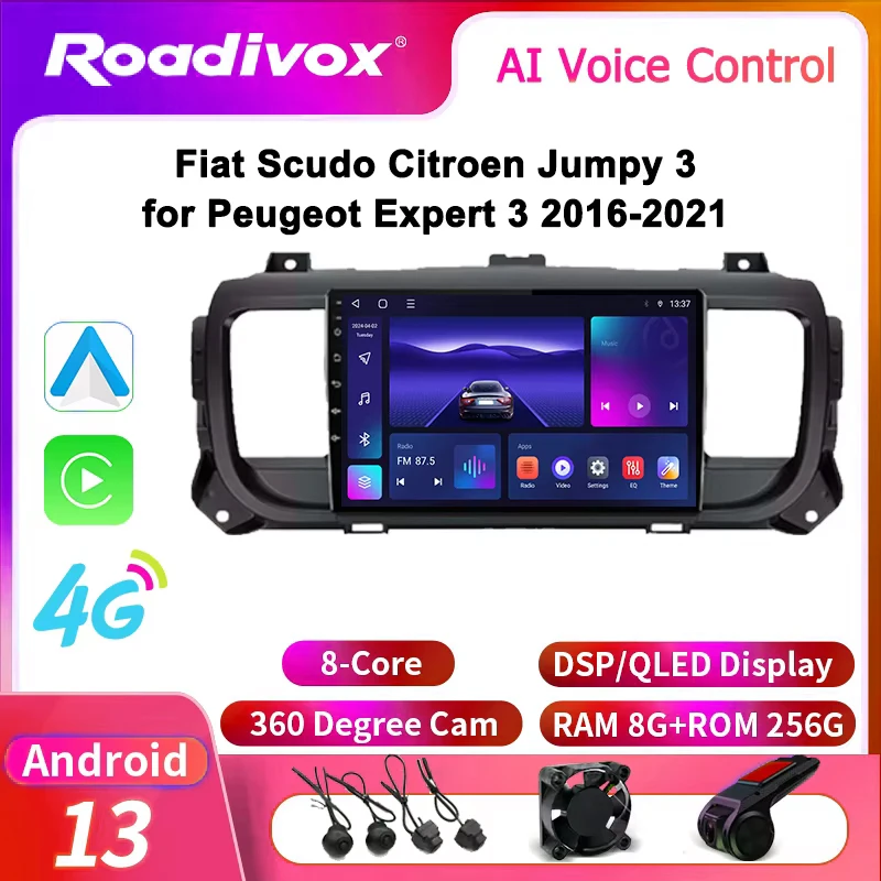Car Radio Android for Fiat Scudo Citroen Jumpy 3 for Peugeot Expert 3 2016-2021 GPS  Video Player Navigation Multimedia