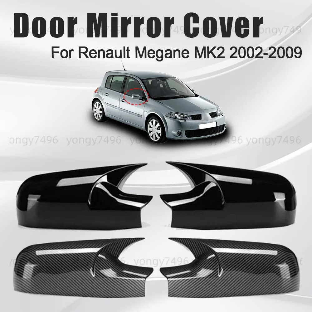 Car Upgrade Door Mirror Cover For Renault Megane MK2 2002-2009 Carbon Fiber Glossy Black Car Rearview Accessories Decoration