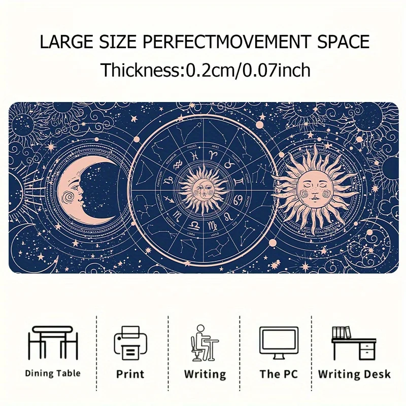 Zodiac Sun Moon Desk Pad Extra Large Gaming Mouse Pad Non-Slip Rubber Base for Office and Desktop