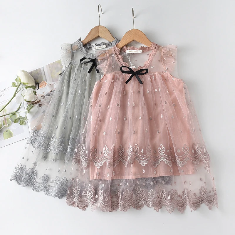 Bear Leader Girls Dress 2023 New Summer Brand Girls Clothes Lace And Ball Design Kids Princess Dress Party Dress For 3-7 Years