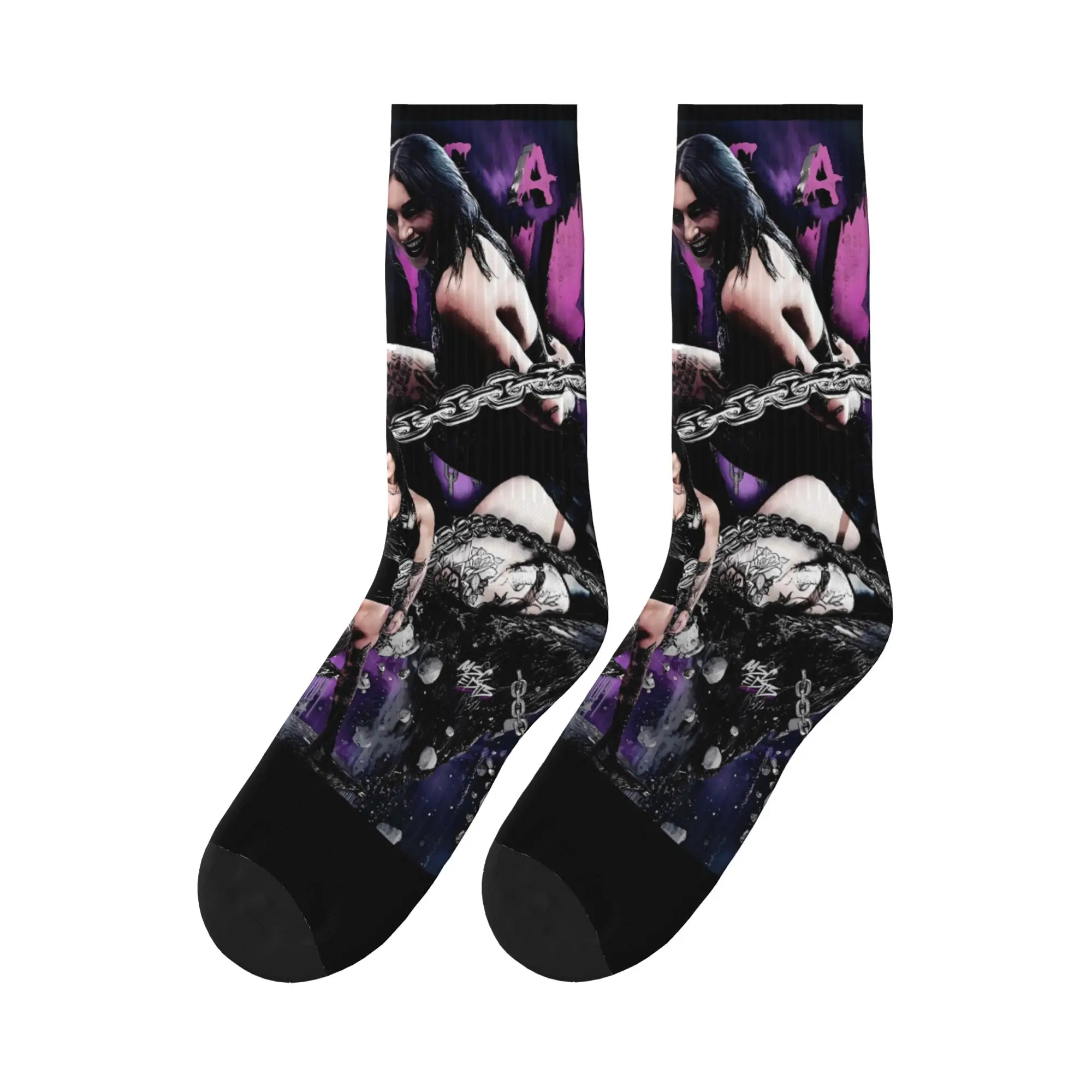 

Rhea Ripley Vintage Wrestlemania Stockings Funny Socks Couple Medium Soft Socks Autumn Running Sports Design Anti Skid Socks