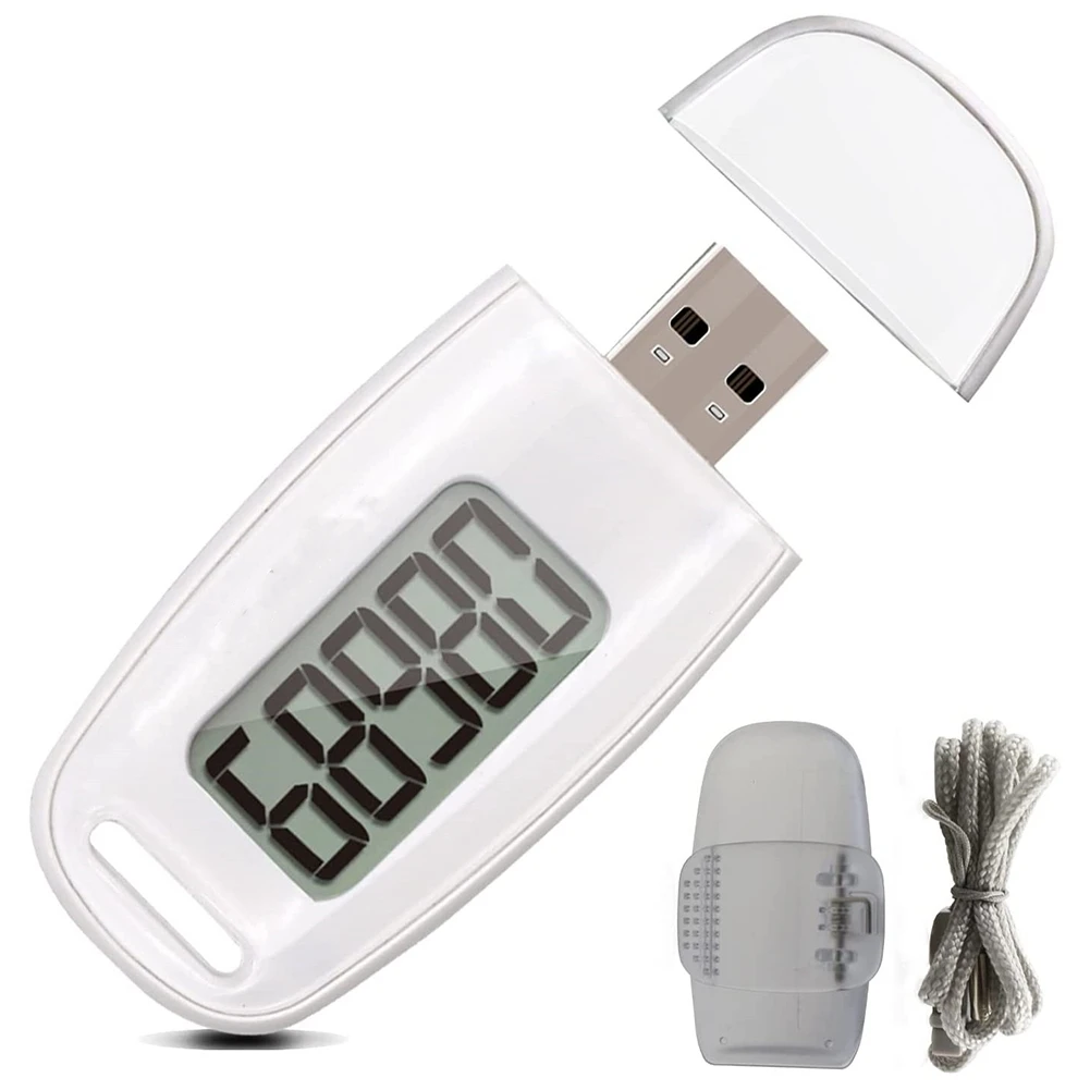 Penghitung langkah sederhana, Pedometer berjalan 3D dengan baterai dapat diisi ulang, pelacak kebugaran akurat, Pedometer Digital, putih