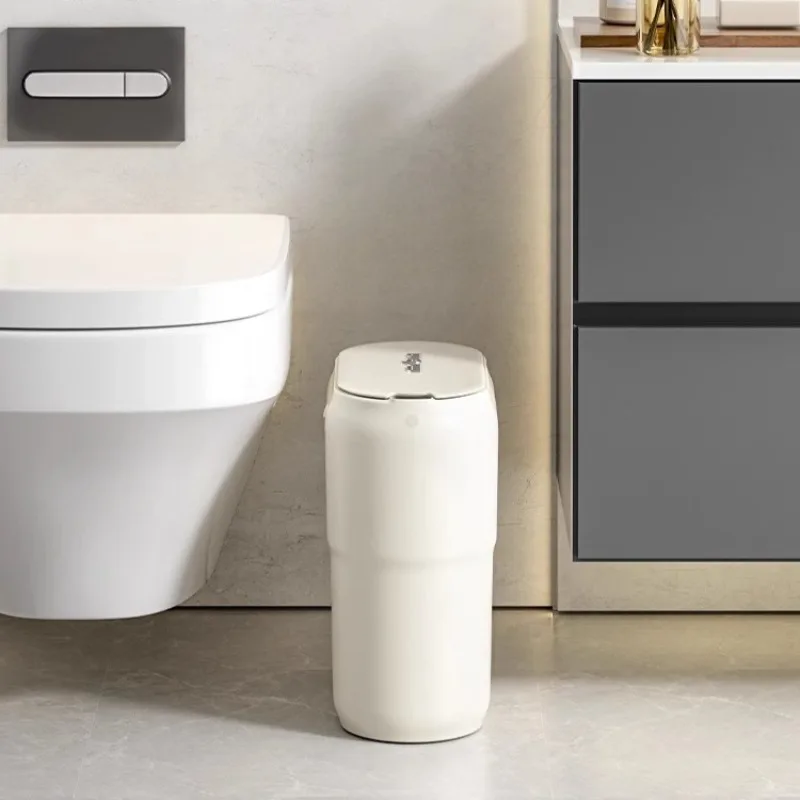 

Простые чисто белые электрические мусорные баки, креативные контейнеры для унитаза большой емкости для ванной комнаты, роскошные многофункциональные умные кухонные баки