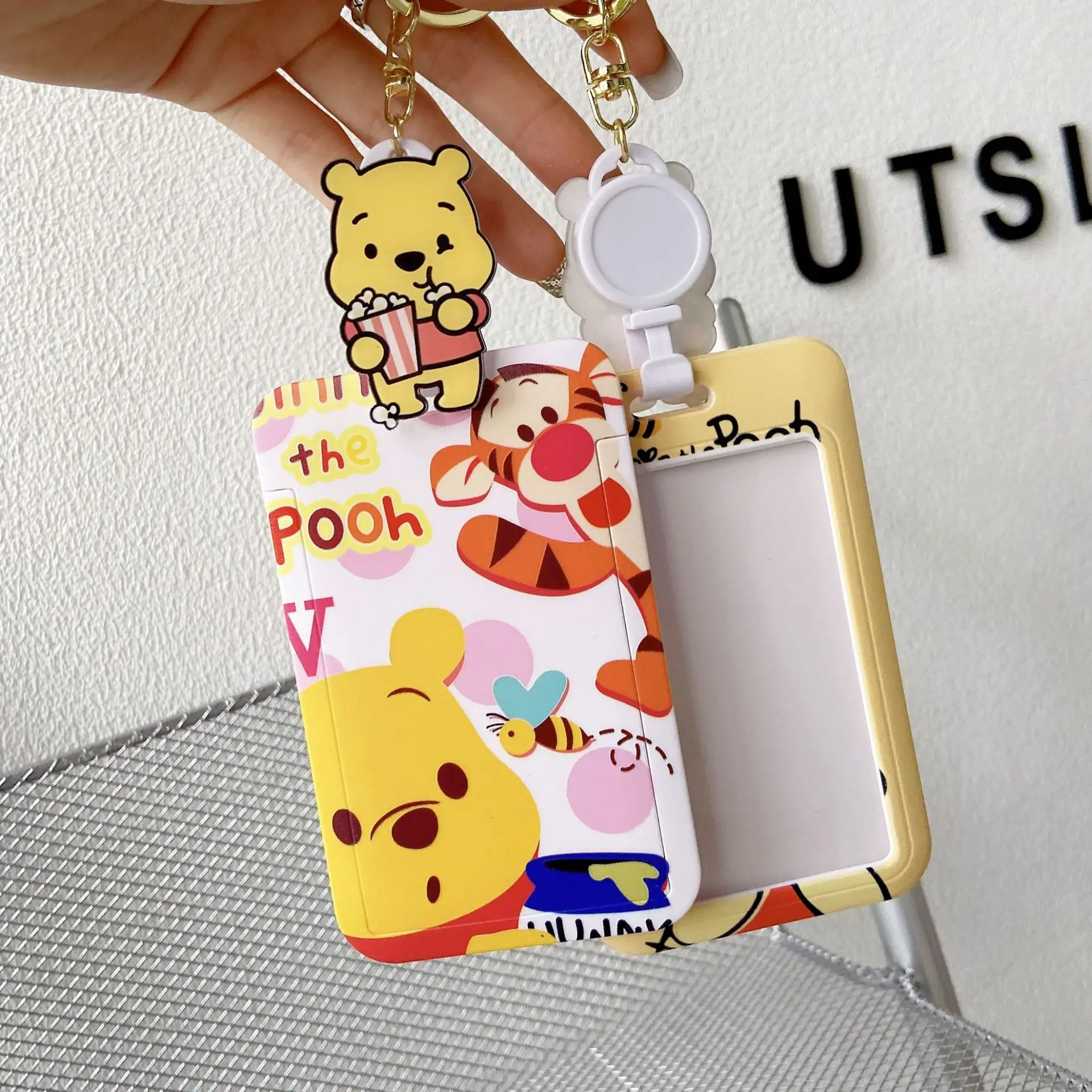 Disney Cute Mickey Mouse Minnie Winne the Pooh Keychain Stitch Key Chain Student Bus Card Cover Meal Card ProtectorKids Gift