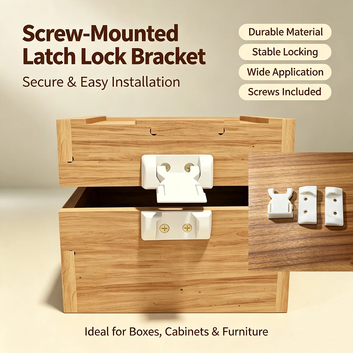Automatic Latch Lock for Furniture Boxes, Screw-Fixed Plastic Buckle, Simple Lock Connector for Handmade Wooden Boxes and Cabinets