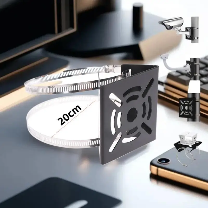 1 Set Universal Joint Pole Column Holding Monitoring Bracket Camcorder Back Stand Iron Hoop Plate Street Light Pole Mount Holder