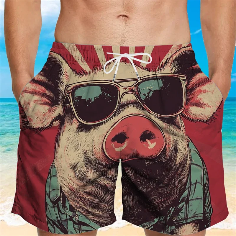 Funny Pig Graphic Beach Shorts For Men 3d Printing Animal Swimming Trunks Cool Summer Hawaiian Loose Quick Dry Board Shorts