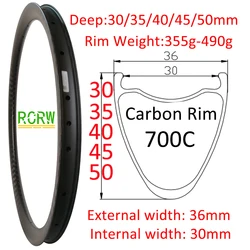 700C 36mm Wide 30/35/40/45/50mm Deep All Road Gravel Carbon Rim Disc Brake UD 3K 12K Marble 20 24 28Hole Topstone Wheel