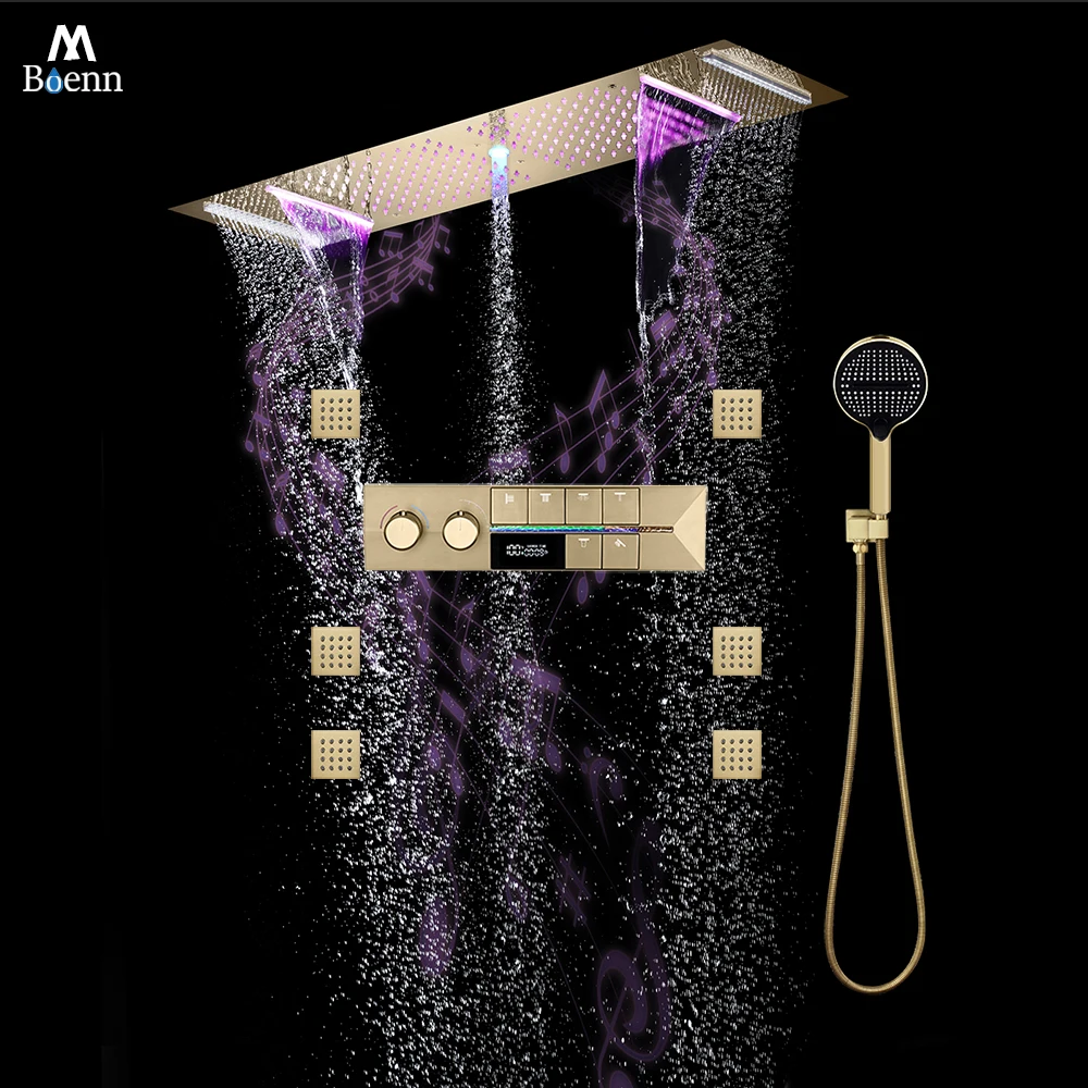 M Boenn 6 Functions Couple Shower System Set Large Rainfall Shower Heads Bathroom Faucet Smart Thermostatic Mixer Diverter Valve