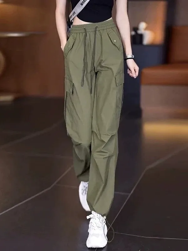 High Waist Straight Leg Workwear Pants Women's Spring Autumn Loose Fit Casual Sports Trousers Trendy Cuffed Loose Pants