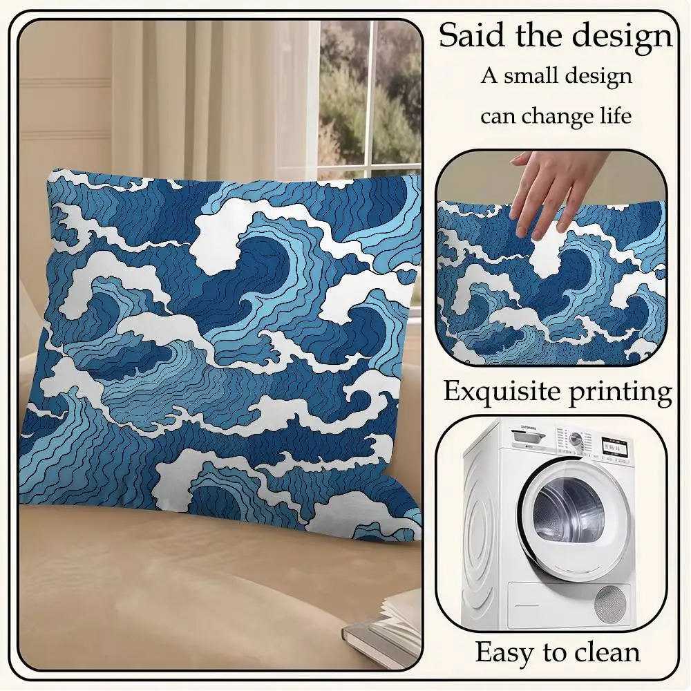 

Ocean Wave Patterns Pillowcase Toon Gift Cushion Cover Bedroom Home Sofa Chair Seat Decor Pillow Case