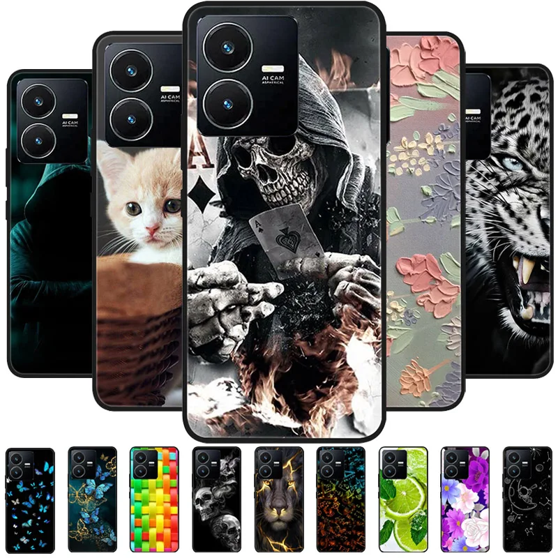 For Vivo Y22 4G Case Wolf Cat Soft Silicone Shockproof Phone Cover For Vivo V2207 V2206 Y22s Y 22 Y 22S Cases 2022 Black Bumper