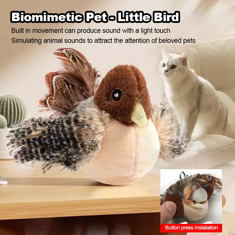 

Cats and dogs Interactive Toys Electric Squeaky Simulation Bird Plush Cats Pets Teasing Toys with Feather Kitten Chirping Bird