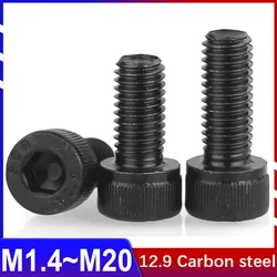 12.9 Grade High-strength Cup Head Hex Socket Head Screw Black Cylindrical Head Full Tooth Bolt M1.4 M1.6 M2 M2.5 M3 M4M5M6M8~M20