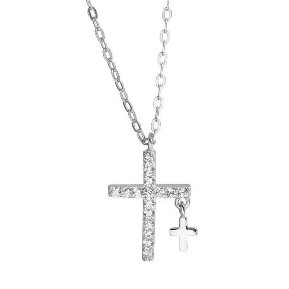 Vintage Doppelkreuz-Anhänger Halskette, Modische Zirkon-Kristall-Acryl-Kreuz-Halskette für Damen, Elegante Party-Schmuckkette als Geschenk – Detail 5