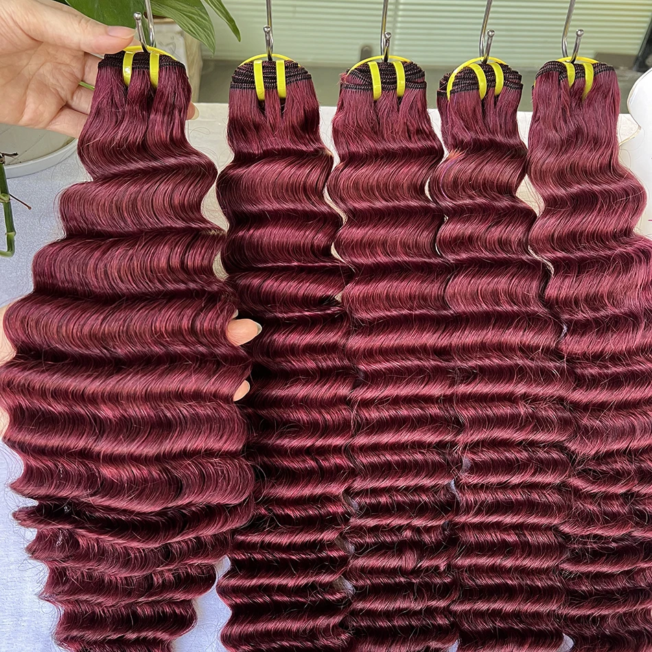 # 99j بورجوندي اللون شعر الإنسان حزم موجة عميقة 100% عذراء الفيتنامية لحمة مزدوجة نسج الشعر ملحقات 100 جرام للنساء