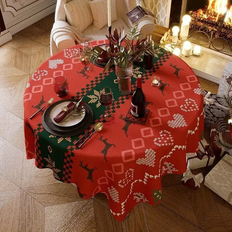 Christmas Tablecloth, New Year Round Table Cloth, High-end Christmas Atmosphere Decoration, Coffee Table Cloth, Spring Festival