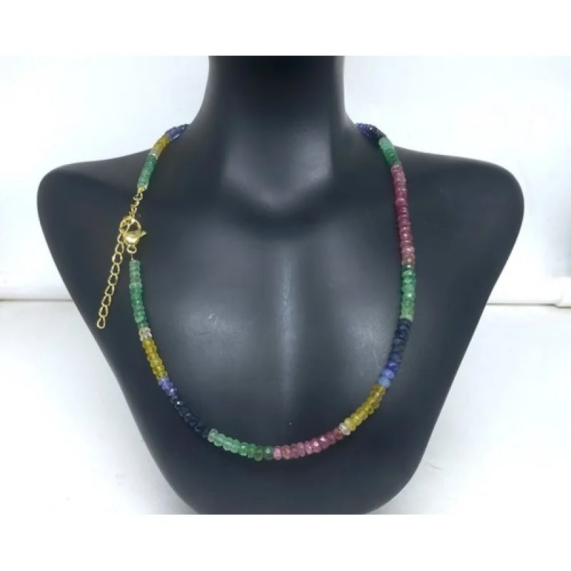 قلادة متعددة الياقوت مقاس 18 بوصة مستديرة الأوجه 4-5 مم من الخرز المملوء بالذهب #4