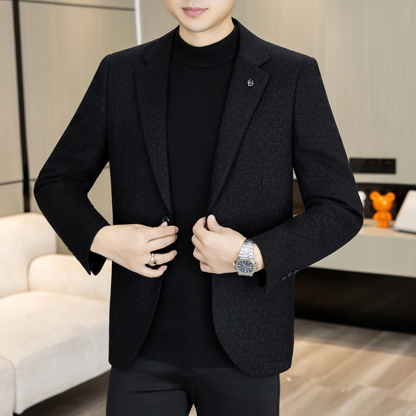 High-Quality Fashion Autumn Winter New Design Color Block Men's Suit Trendy Versatile Outerwear Business Formal Casual Suit