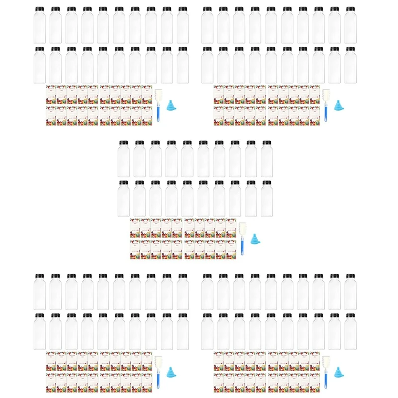 

100 шт., 12 унций, пустые пластиковые бутылки для сока с крышками, многоразовые бутылки для воды, прозрачные с черными крышками с защитой от несанкционированного доступа