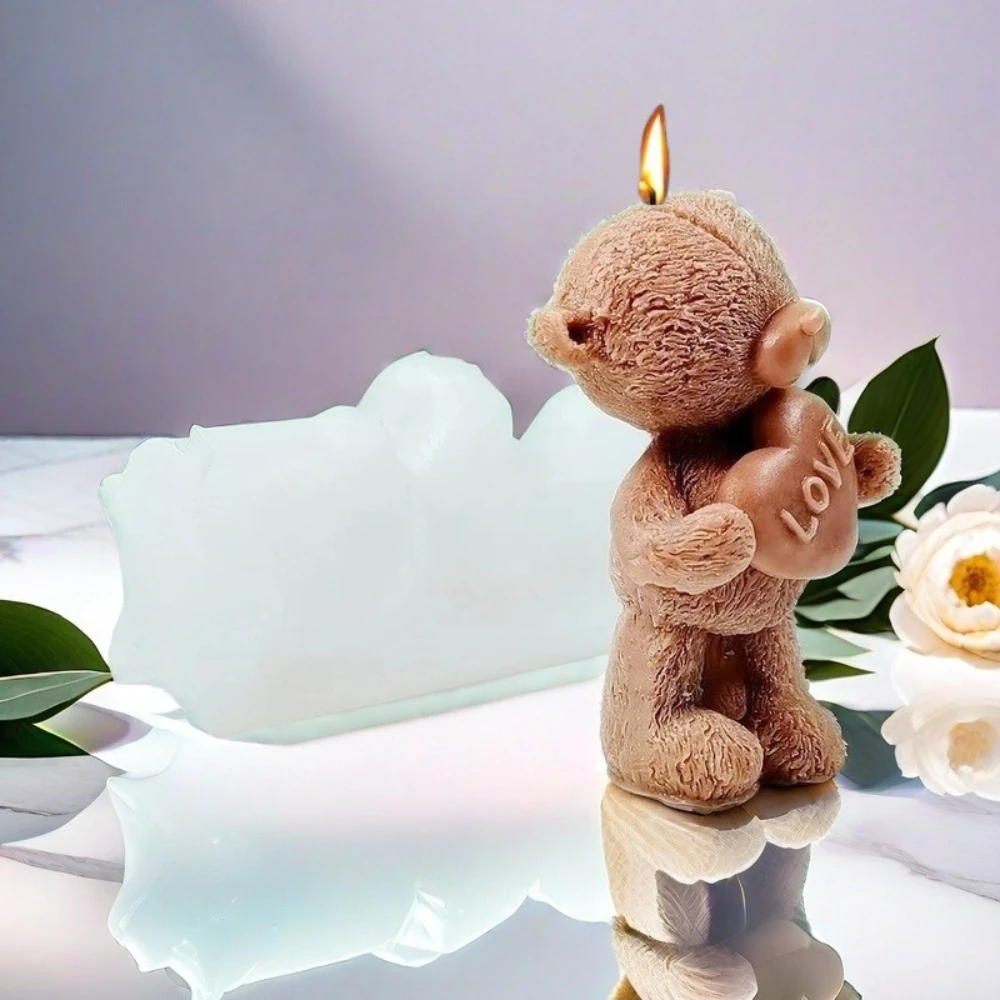 Express Love Bear Silicone Mold for Candle Making Tool 3D Animal Soap Resin Plaster Mould Valentine\'day Scent Gift Wedding Decor