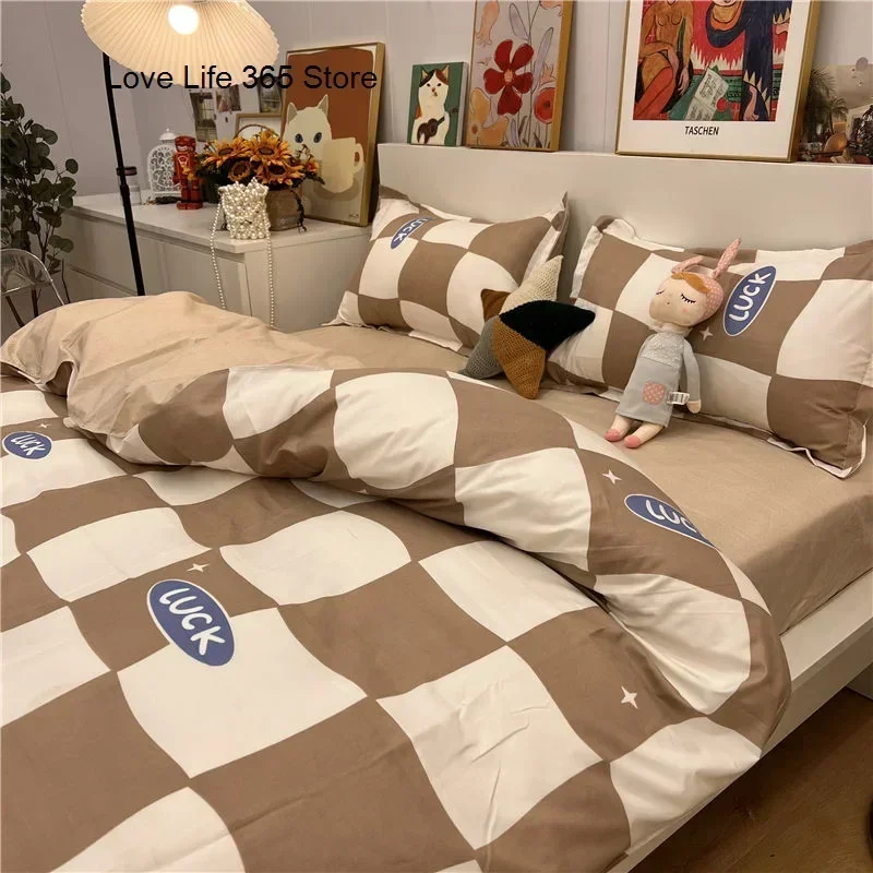 Ins Black And White Checked Bedding Set Grey Sheet Quilt Cover Single Double Full Queen Size With Pillowcases For Adults