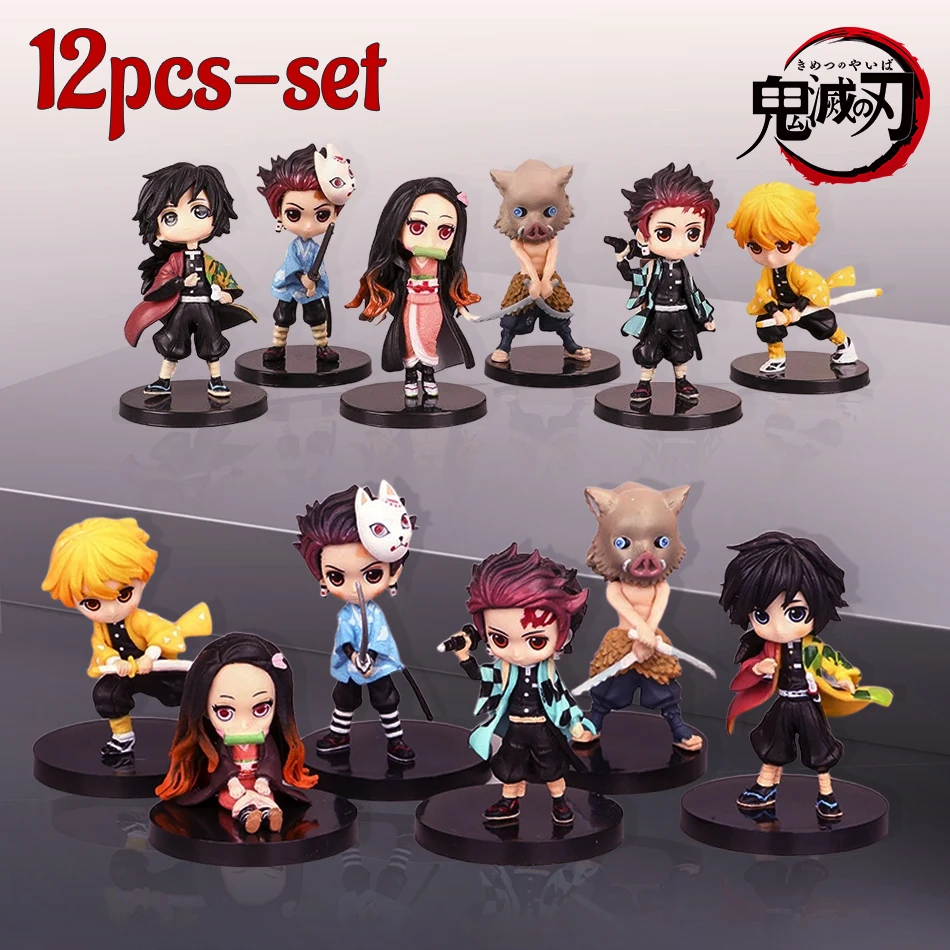 12 unids/set Anime Demon Slayer Kamado Nezuko Kamado Tanjuurou versión de batalla figura de acción modelos coleccionables juguetes 10cm