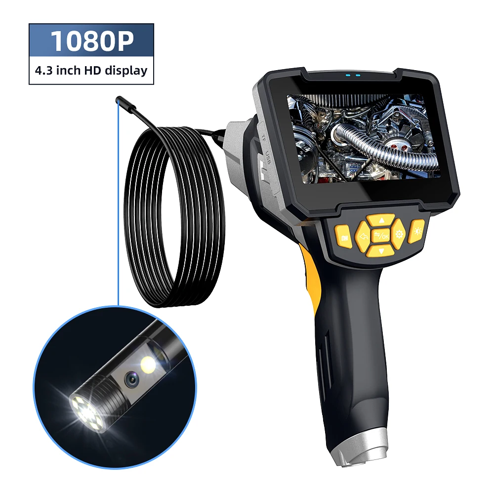 Industrial Endoscope 3.9mm Camera1080P HD Borescope Inspection Camera 4.3” IPS Screen 6 LED Lights Semi-Rigid Cable IP68 Waterpr