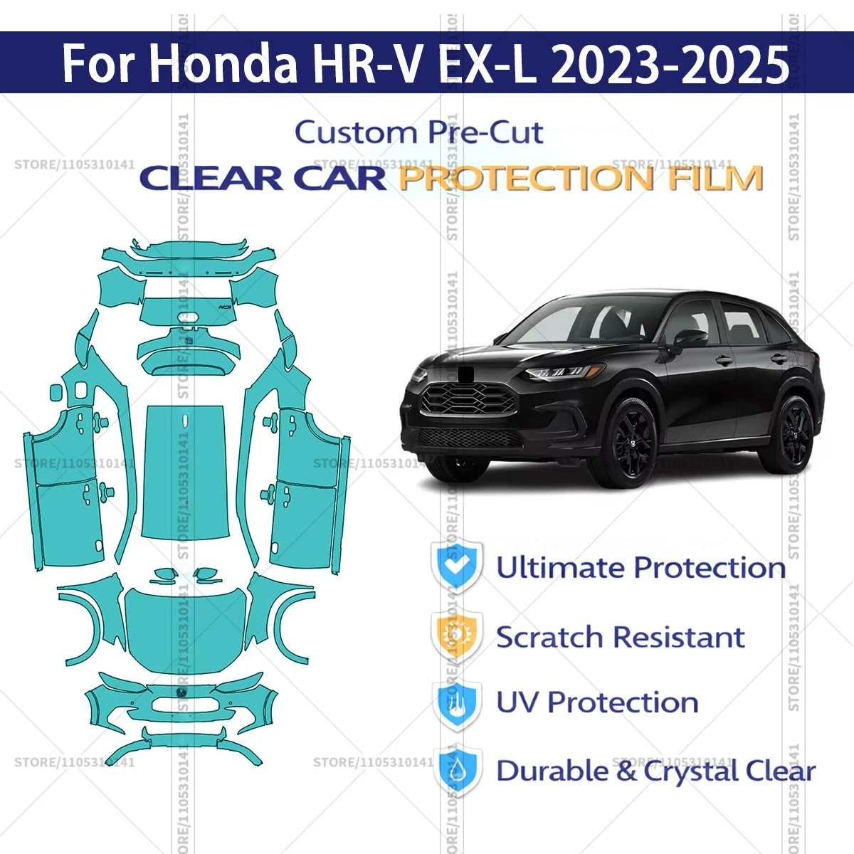

Предварительно нарезанная прозрачная защитная пленка PPF для автомобиля Honda HR-V EX-L 2023-2025, профессиональная, для полной оклейки кузова