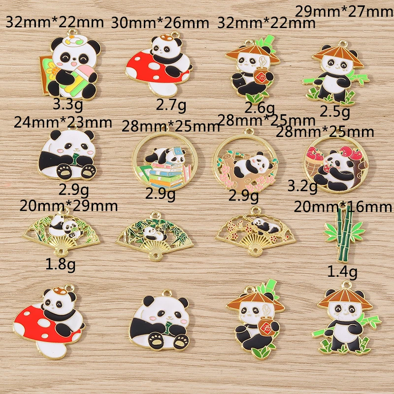 10 Stück gemischte Cartoon-Tieranhänger aus Emaille, Panda-Bambus-Anhänger für Schmuckherstellung, Ohrringe, Anhänger, Halsketten, DIY-Bastelzubehör – Detail 5