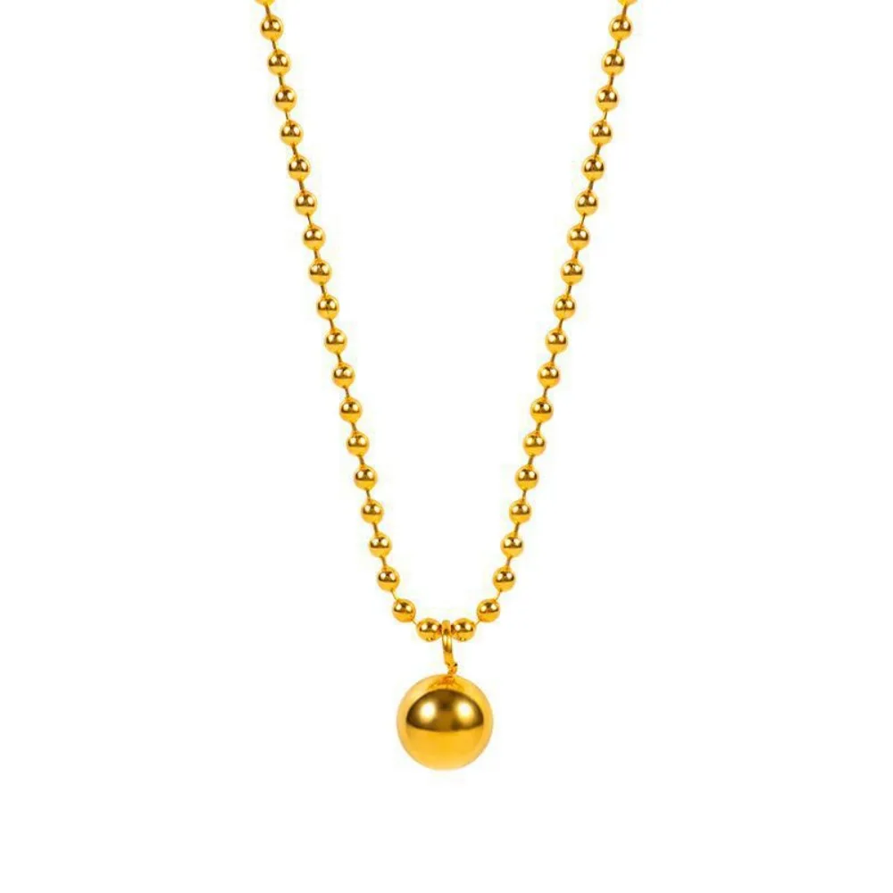 18K Gold Solid Lucky Ball Necklace Women Titanium Steel Transfer Bead Clavicle Chain
