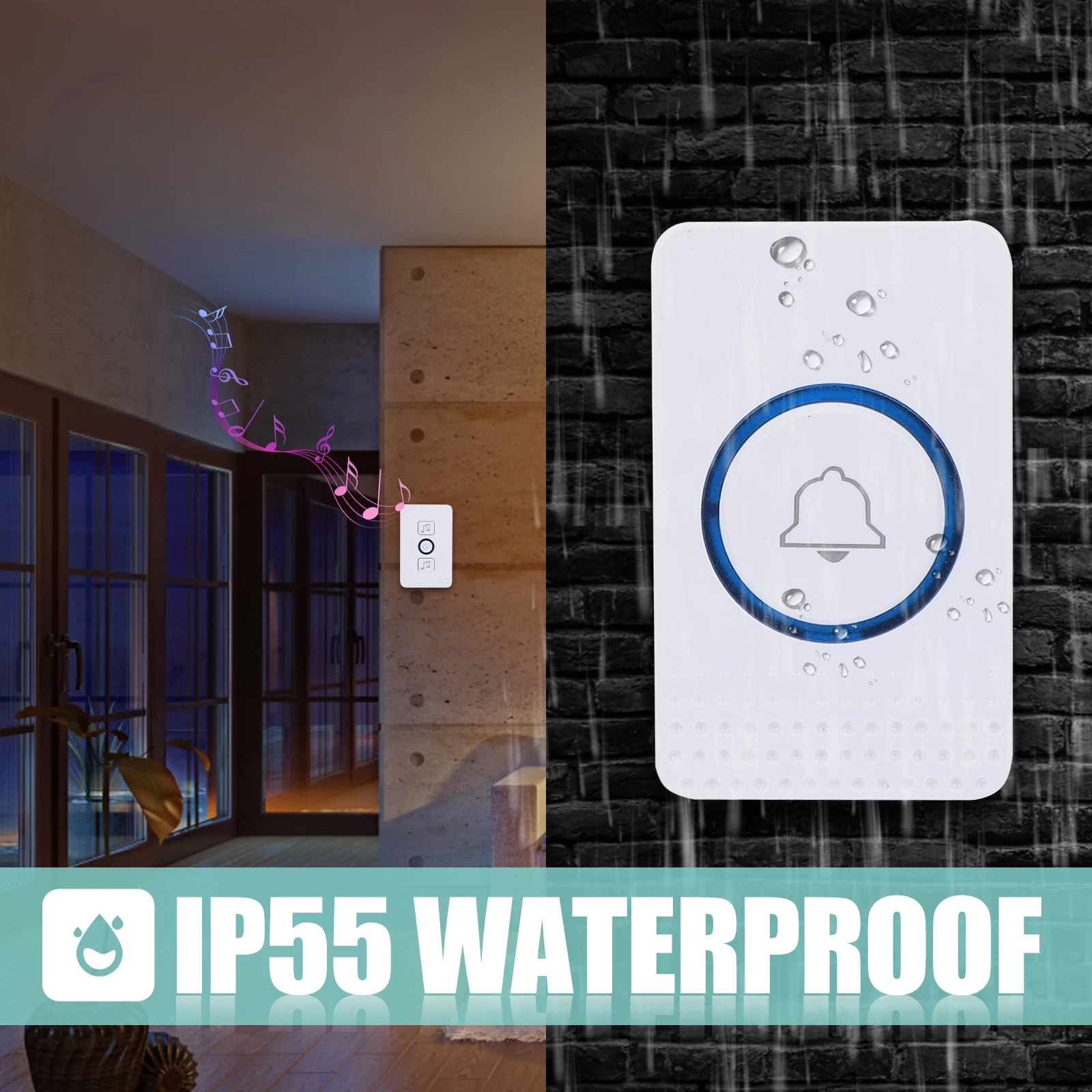 

Wireless Doorbell Ultra Low Power 1 Plug in Receiver Durable ABS Smart Home Chime Remote Control Weather Resistant Easy Install