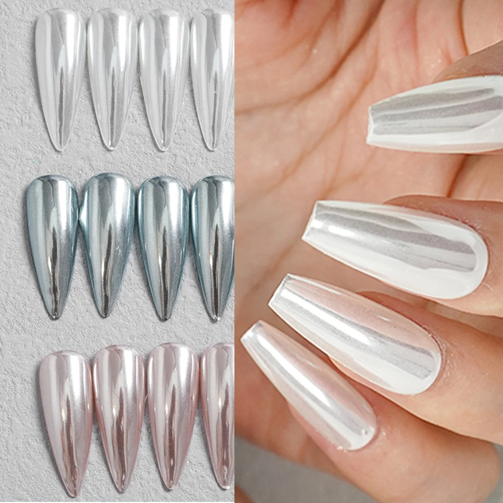 Polvo de uñas cromado translúcido Aurora efecto hielo blanco nacarado para salón de manicura regalos DIY brillo corporal