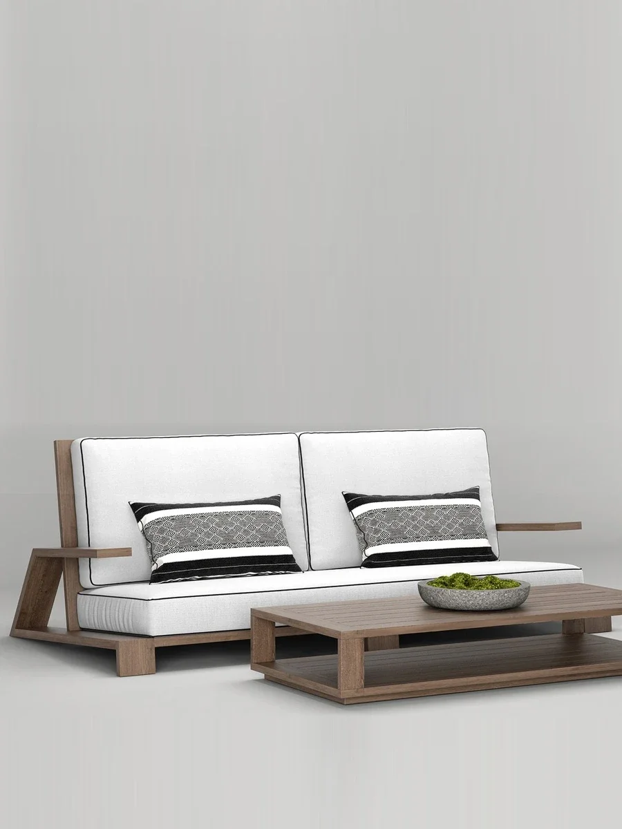 أريكة خشبية صلبة خارجية إسكندنافية بسيطة كرسي من الخيزران نموذج غرفة