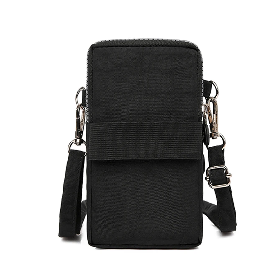 Modna damska torba na jedno ramię w jednolitym kolorze, nylonowa, trójwarstwowa torba na telefon komórkowy z zamkiem błyskawicznym, podróżna torba do przechowywania drobnych pieniędzy