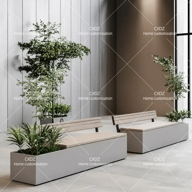 Outdoor Bench with Flower Box Planter Combo for Park Coffee Shop Courtyard Resting Seat Leisure Chair Garden Patio Furniture