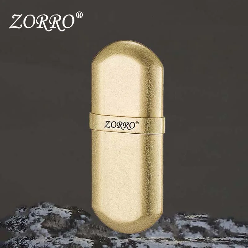 ZORRO Portable Ultra-thin Retro Brass Grinding Wheel Metal Kerosene Lighter Windproof Lighter Cigarette Accessories