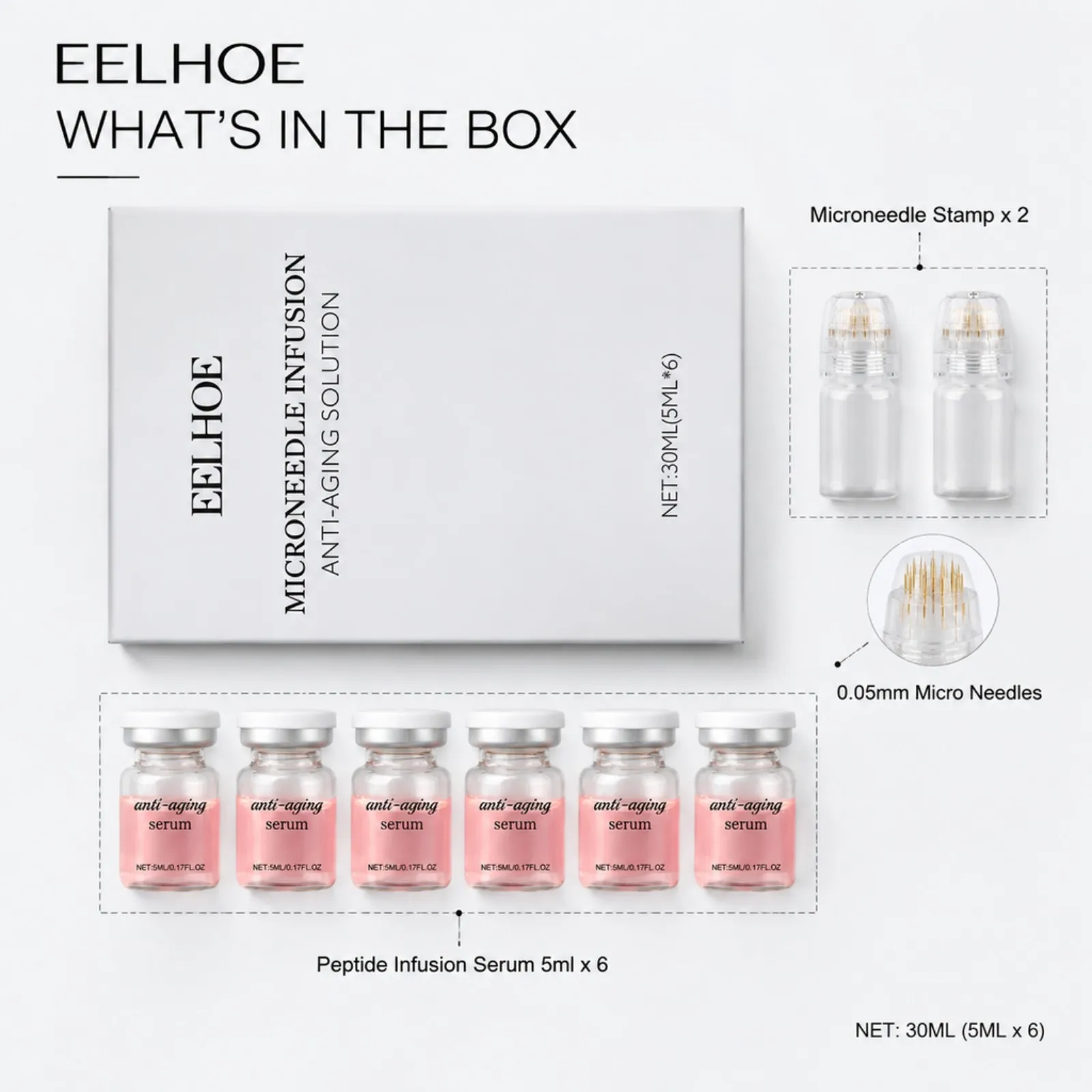 0.2mm Microneedle Serum Kit 6 Bottles Collagen Hyaluronic Acid Firming Smooth Fine Lines Facial Roller Home Beauty Care Set - view 6