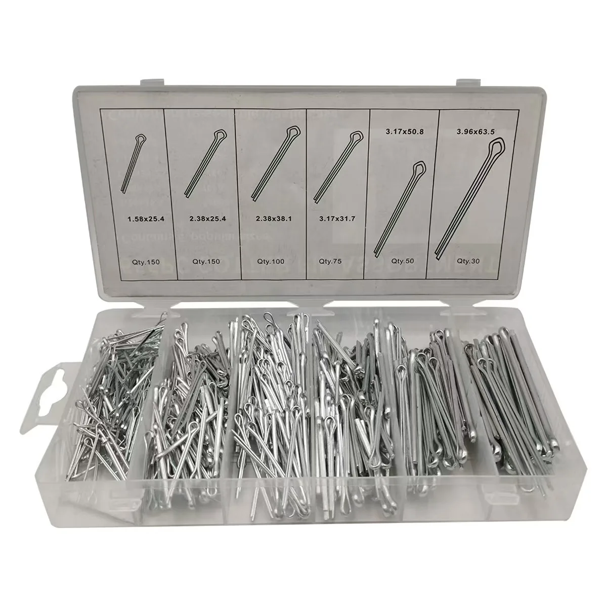 

555Pcs Sliver Split Pins Cotter Fixings Assorted Sizes Zinc Plated Steel Hard Case Link Split Cotter Pin High Quality