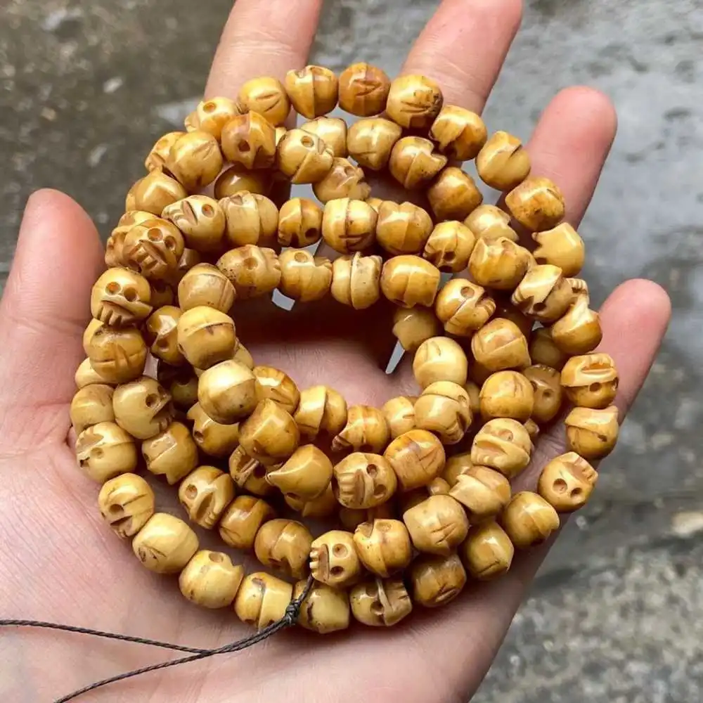 Tibetan Bone Skull Buddhist 108 Prayer Beads Mala Necklace 9mm zazen Healing Seven Chakras Meditation Handmade Fragrant Men