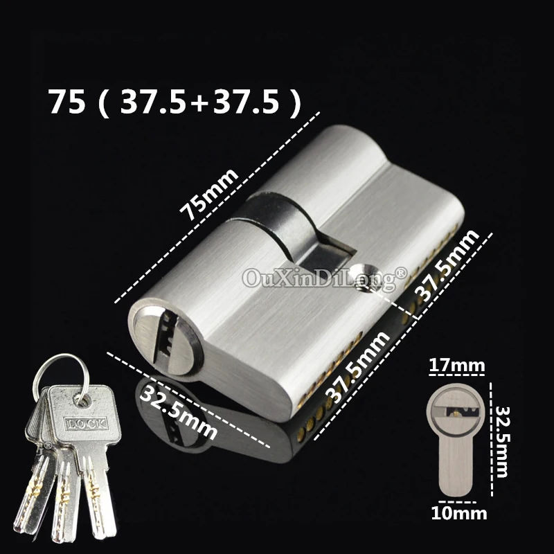 

6 шт., твердый латунный европейский врезной цилиндр дверного замка, 75 мм, двойной открытый дверной замок, сердечник замка, галловые запасные части + ключи (обычный ключ)