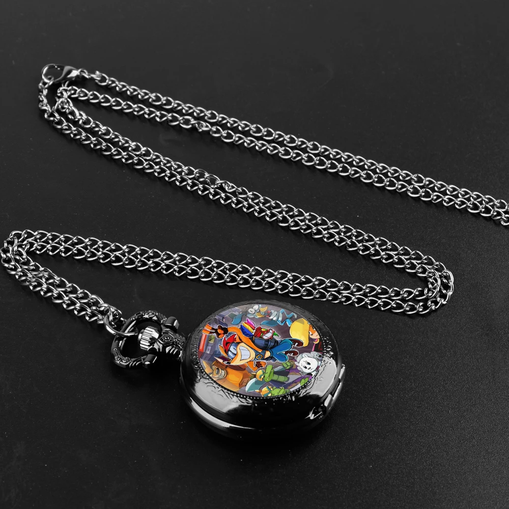 Relógio de bolso de quartzo com algarismos árabes, Famoso Cartoon Glass Dome, Corrente Relógio Vintage, Colar Pingente para Homens e Mulheres, Presente Kids