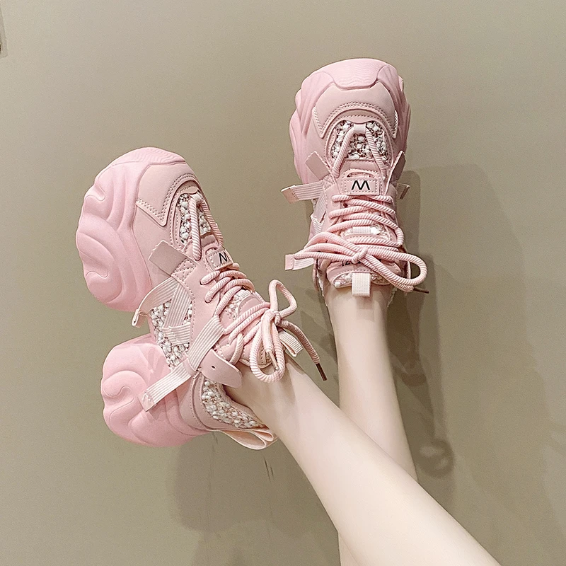 7CM Fashion Spring Autumn Sneakers Women Lace Up Chunky Platform Sports Dad Shoes Woman Comfort Casual Shoes Zapatillas Mujer