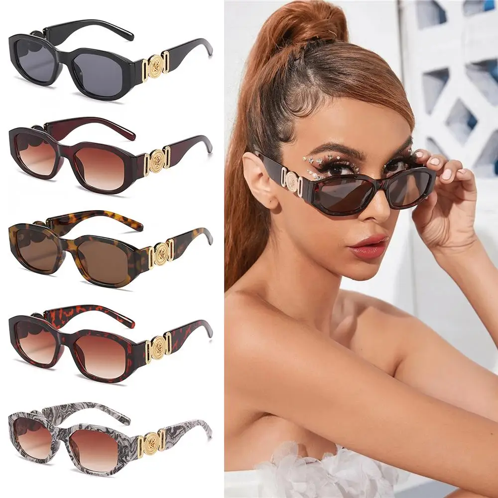 

Retro Irregular Sunglasses for Women Men, 90s Vintage Shades Thick Frame Sun Glasses with Metal Rose Design on the Temples