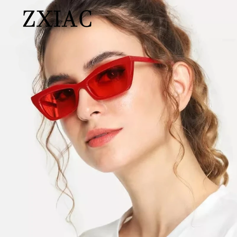 ZXIAC Vintage Red Cat Eye Sunglasses Women Retro 90s Cateye Frame Square Sun Glasses For Men Outdoor Eyewear UV400 lentes de sol