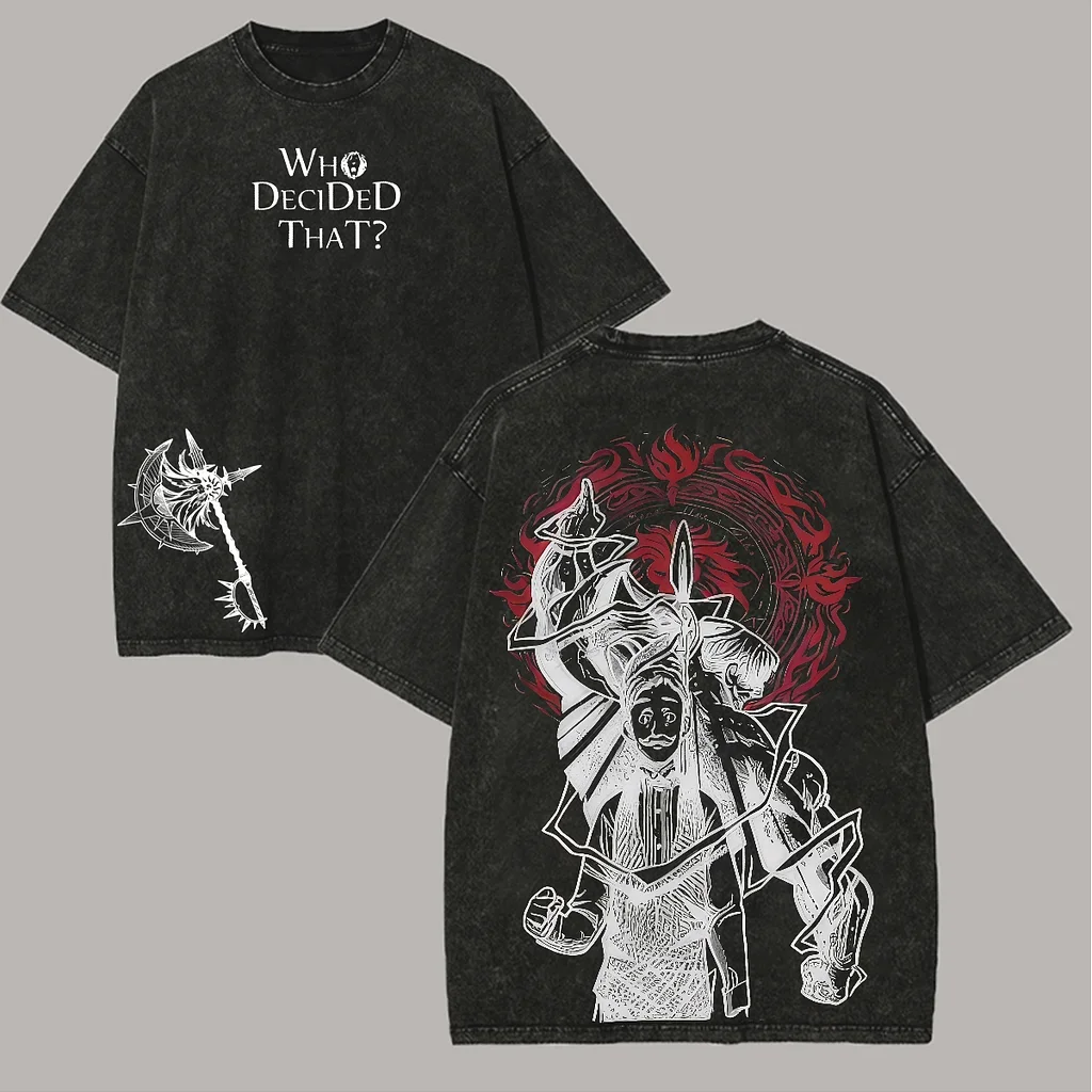 The Seven Deadly Sins Escanor Vintage Washed T‑shirt Lion Symbol Anime Print Unisex Loose Cotton Short Sleeve Streetwear Tee